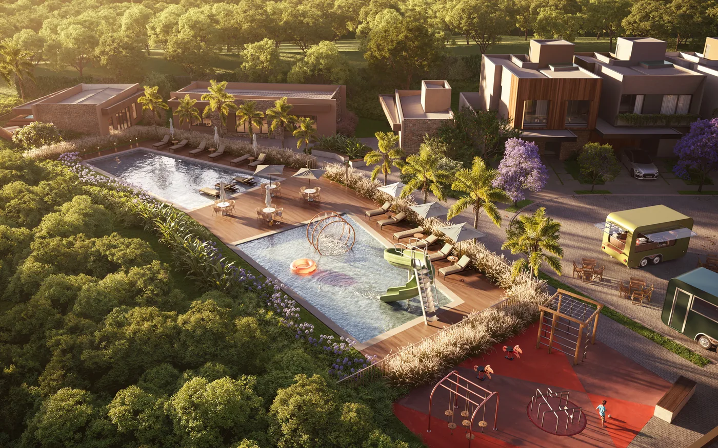 Vista aérea do clubhouse